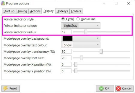 Options - pointer indicator