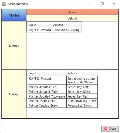 Profile summary window