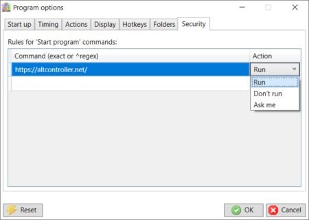 Program options - Security tab