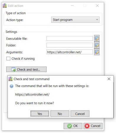 Start program action - Check and test feature